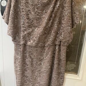 Jessica Howard Brown Lace Sequin Midi Dress